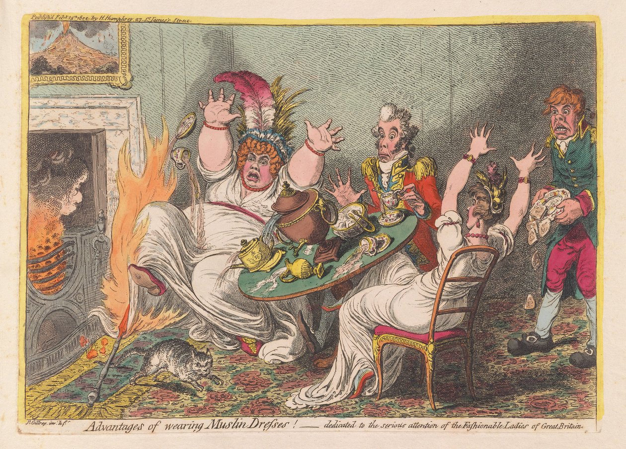 A muszlin ruhák viselésének előnyei!, pub. 1802 (kézzel színezett metszet) alkotó: James Gillray