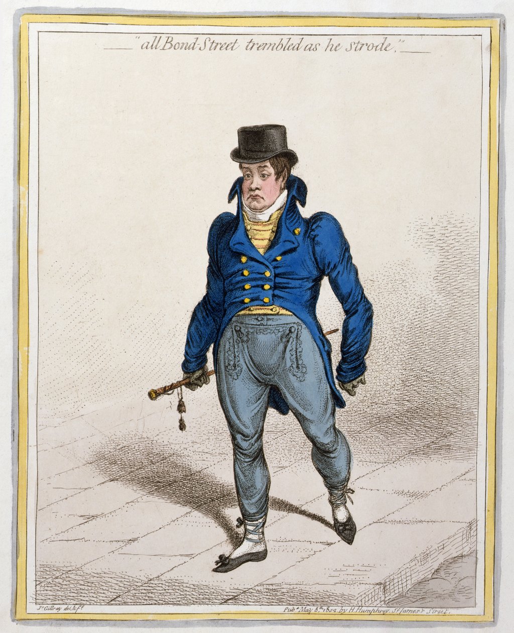 Az All Bond Street Trembled as he Strode, Hannah Humphrey, 1802 (rézkarc és gravírozás) alkotó: James Gillray