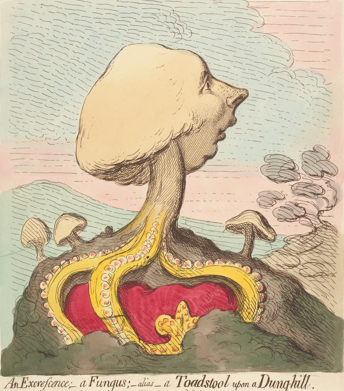 Egy kinövés; – Egy gomba; – Más néven – Egy mérgező gomba a trágyadombon alkotó: James Gillray