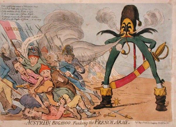 Osztrák Bugaboo Funking the French Army, kiadta Hannah Humphrey 1795-ben (kézi színezett metszet) alkotó: James Gillray
