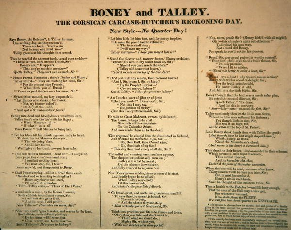 Boney and Talley, The Corsica Case – Butchers Reckoning Day, Kiadó: Hannah Humphrey, 1803 (ballada szöveg kísérő 253713) alkotó: James Gillray