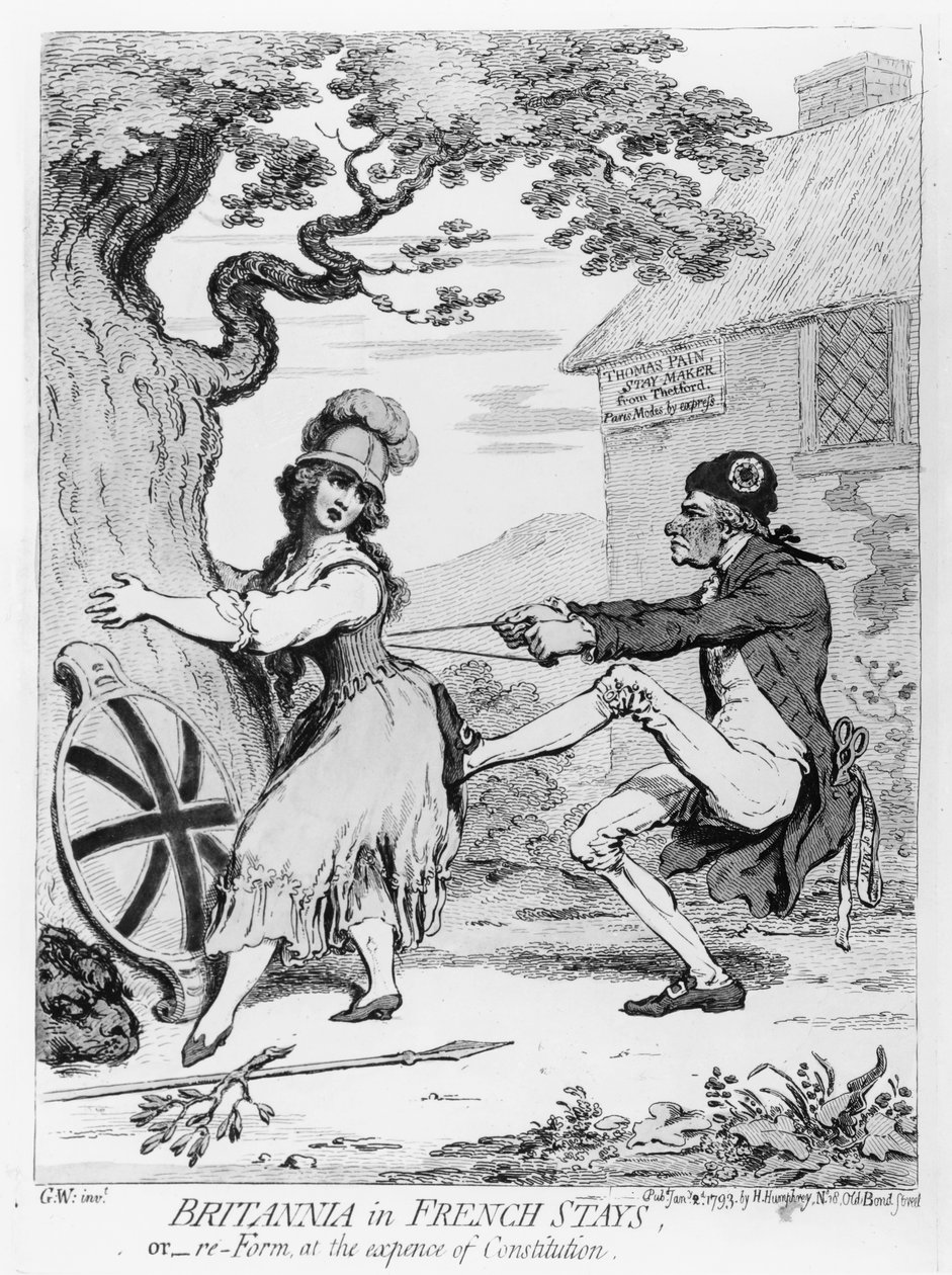 Hannah Humphrey 1793-ban kiadott Britannia francia tartózkodásban, avagy újraformálódás az alkotmány költségén (rézkarc) alkotó: James Gillray
