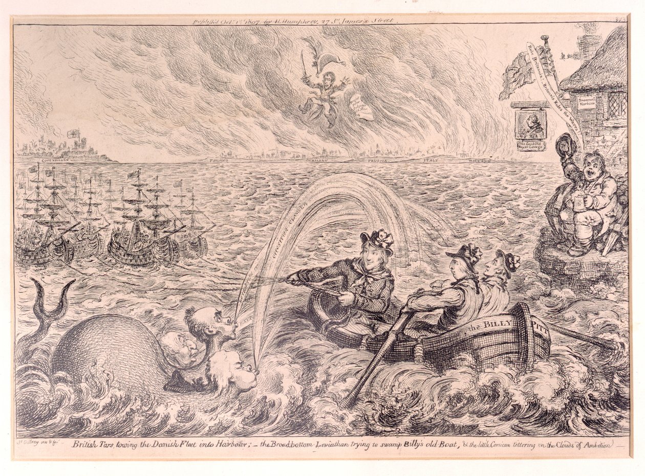 British Tars a dán flottát a kikötőbe vonszolja, 1807 alkotó: James Gillray