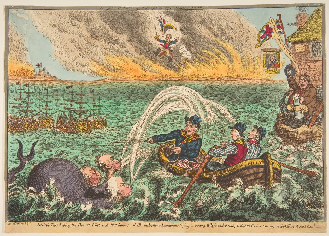 British Tars A dán flotta kikötőjébe vontatása, a Broad-Bottom Leviathan t..., 1807. október 1. alkotó: James Gillray