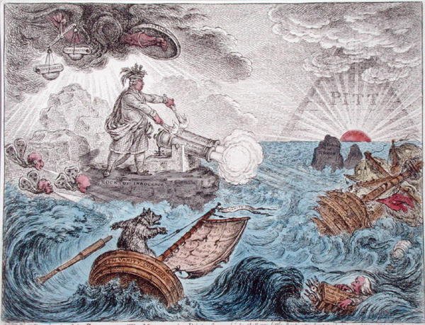 Bruin in his Boat, or The Manager in Distress, kiadta Hannah Humphrey 1806-ban (kézzel színezett metszet) alkotó: James Gillray
