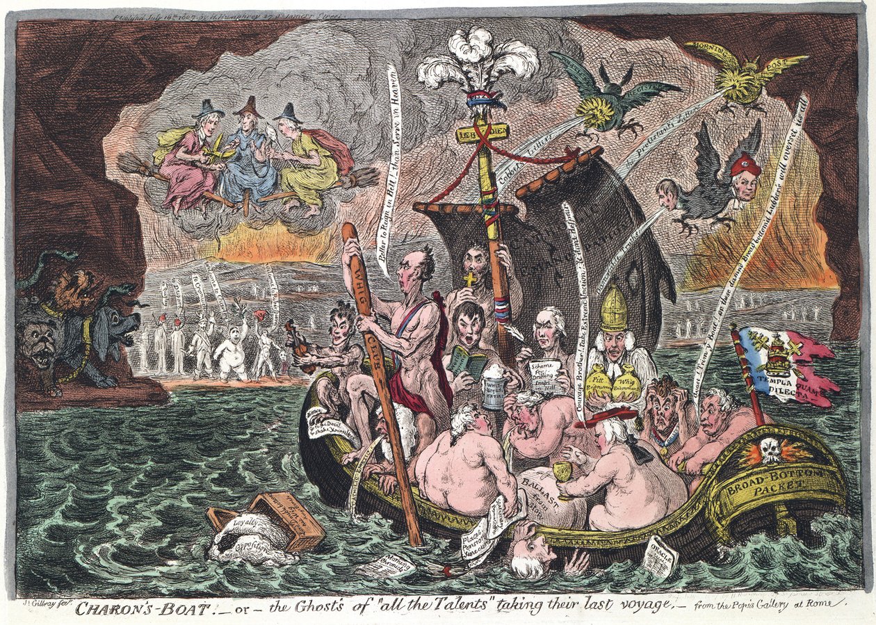 Charons Boat avagy Az összes tehetség szellemei utolsó útjukon, 1807 alkotó: James Gillray