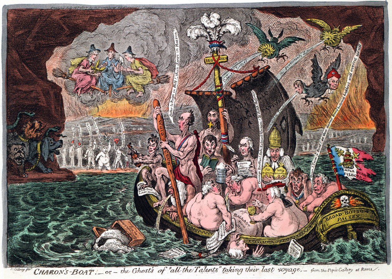 Charons Boat, avagy az összes tehetség szellemei utolsó útjukon, 1807 alkotó: James Gillray