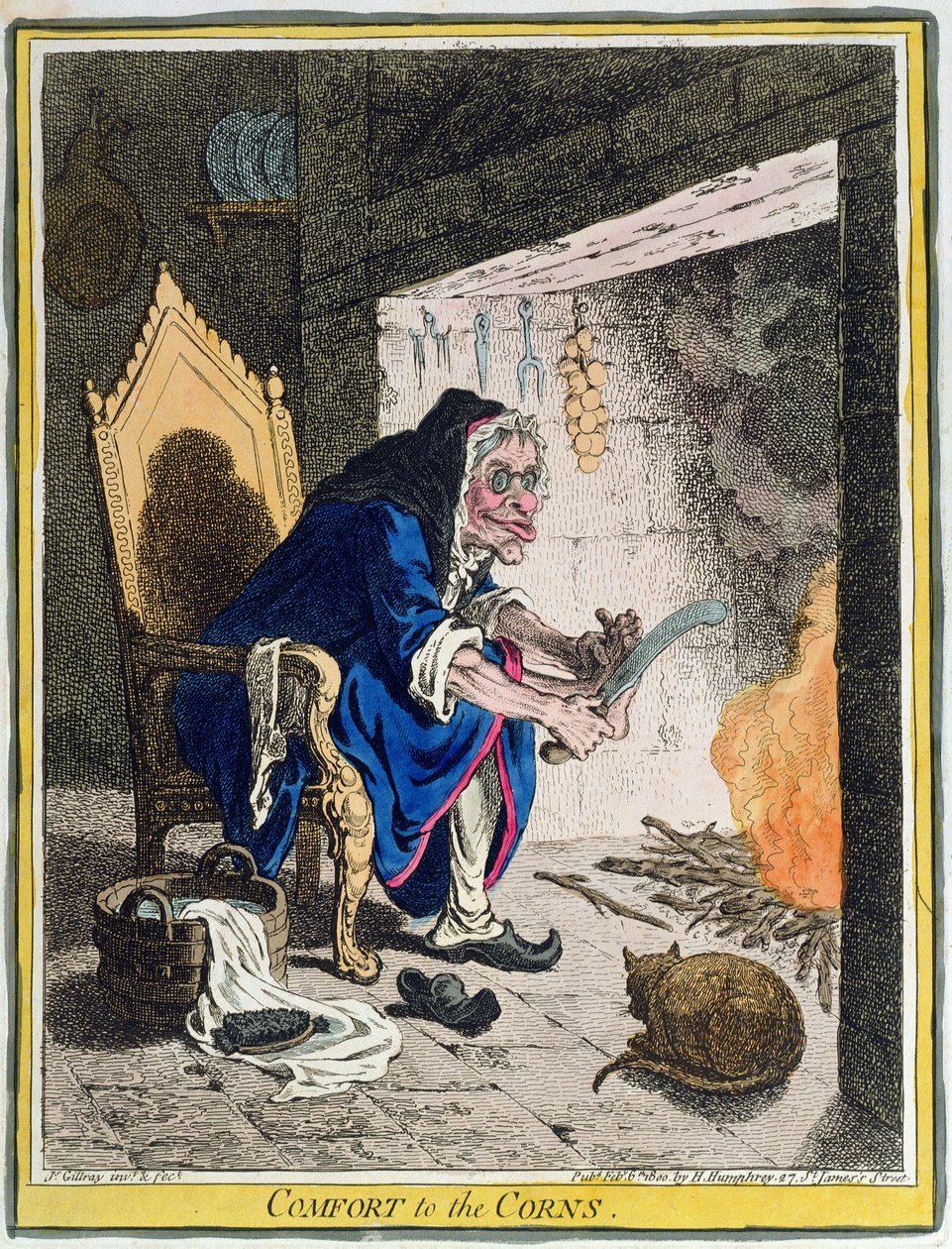 Comfort to the Corns, kiadta Hannah Humphrey 1800-ban (kézi színezett metszet) alkotó: James Gillray