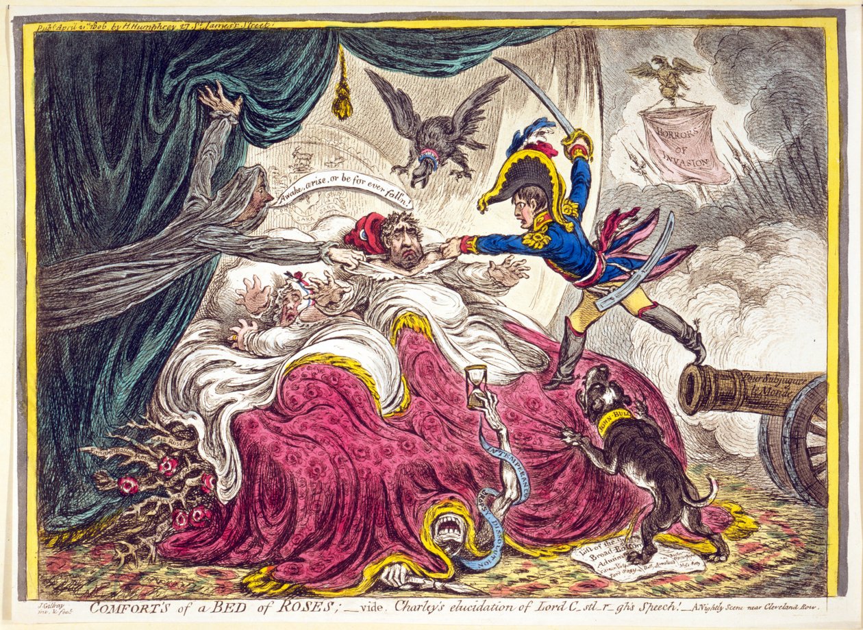 A rózsaágy kényelme: kocsma. Hannah Humphrey, 1806. április 21. (kézzel színezett metszet) alkotó: James Gillray