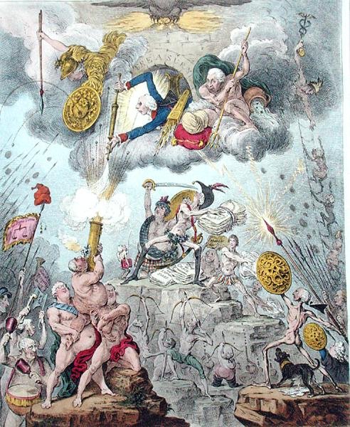 Confederated Coalition, or The Giants Storming Heaven, kiadta Hannah Humphrey 1804-ben (metszet, metszet, akvatinta és akvarell, papír) alkotó: James Gillray