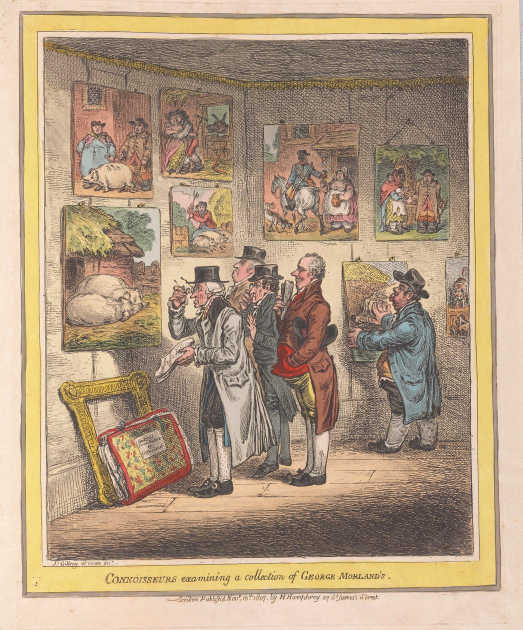 Az ínyencek George Morlands gyűjteményét vizsgálják, kocsma. 1807 (kézzel színezett metszet) alkotó: James Gillray