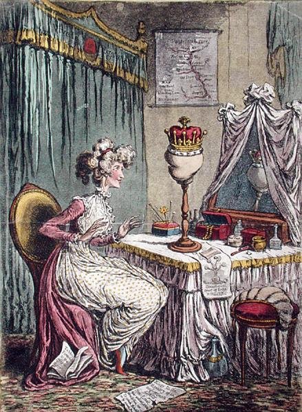 Contemplations on a Coronet, Hannah Humphrey 1807-ben (kézzel színezett rézkarc akvatintával) alkotó: James Gillray