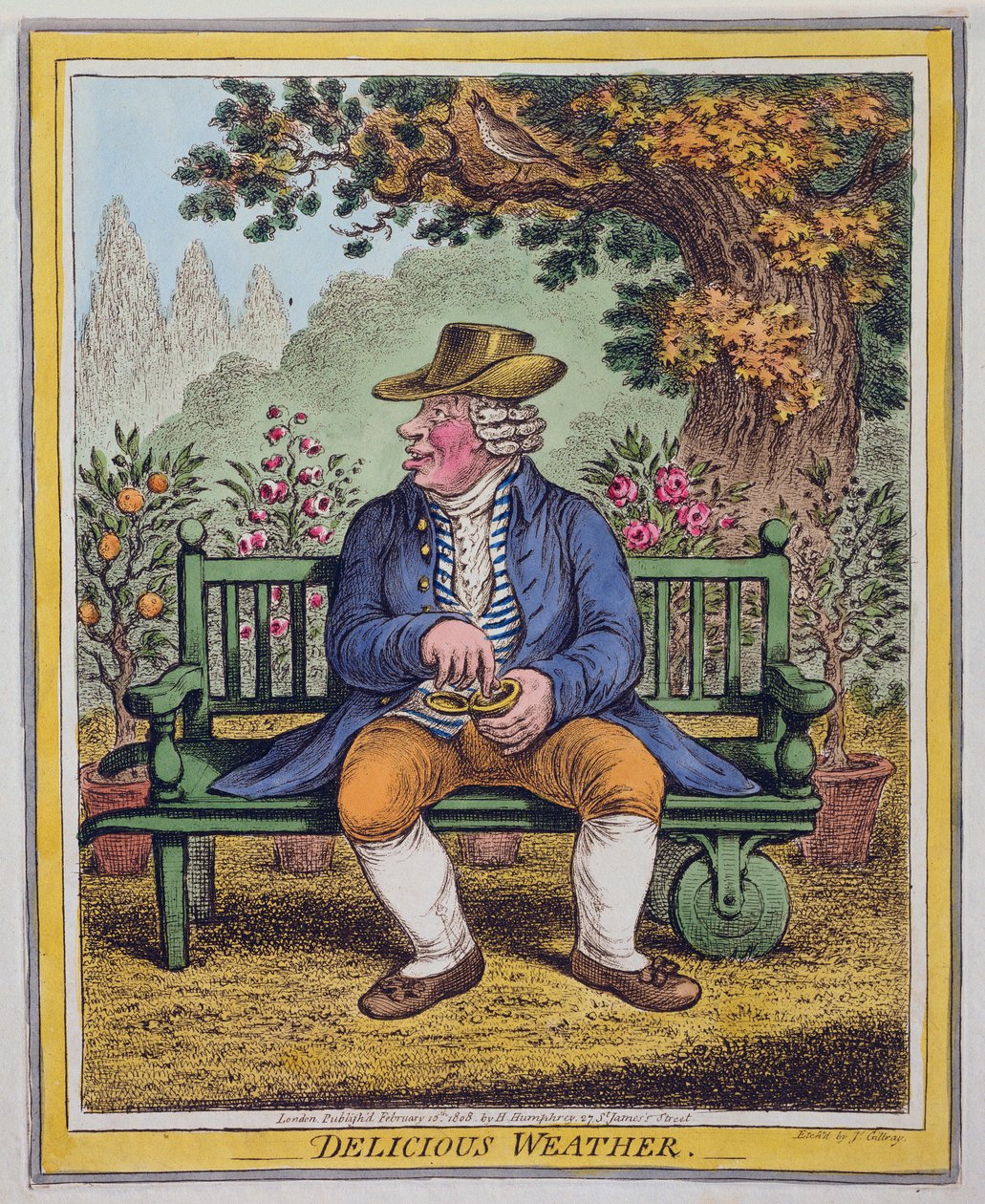 Delicious Weather, Hannah Humphrey adta ki 1808-ban (kézzel színezett rézkarc) alkotó: James Gillray
