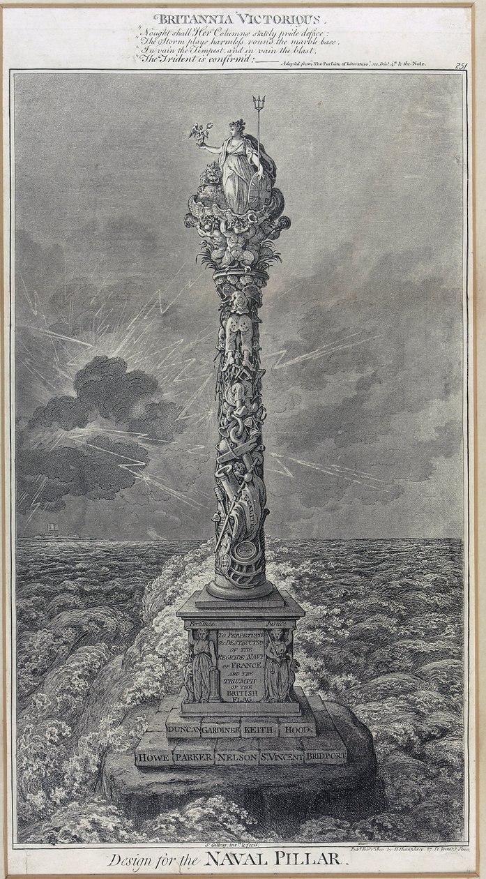A "Britannia Victorious" haditengerészeti oszlop tervrajza 1800-ból, James Gillray (1757-1815) metszete. alkotó: James Gillray
