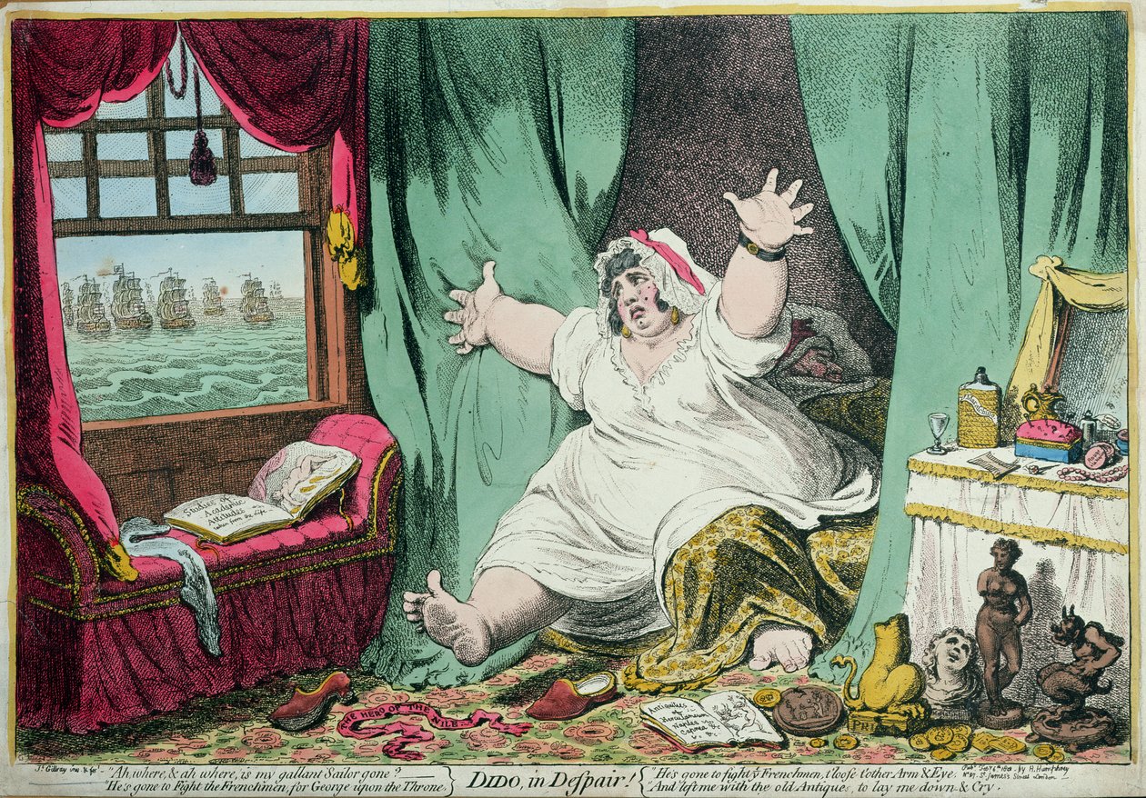Dido in Despair, kiadta Hannah Humphrey, 1801 (kézzel színezett metszet) alkotó: James Gillray