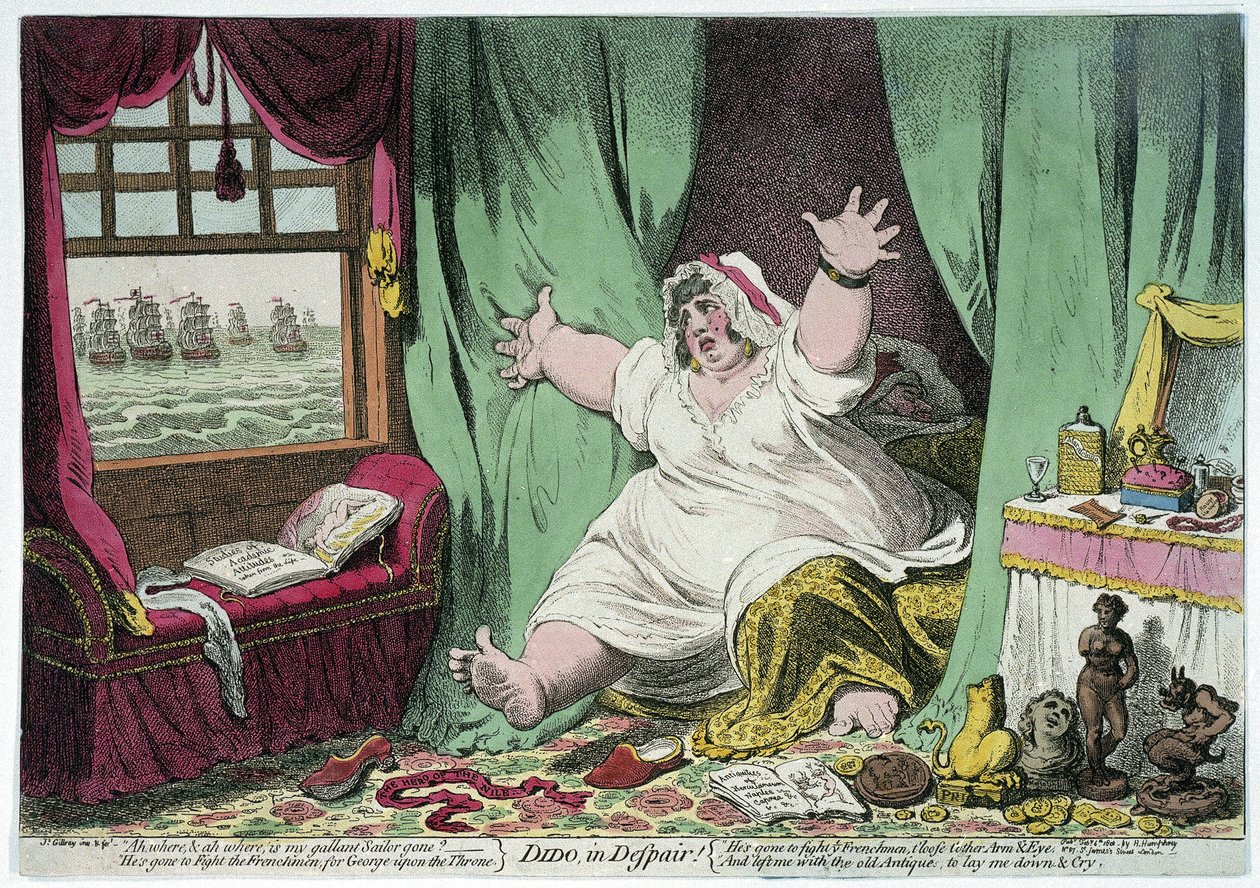 Dido kétségbeesése, Horatio Nelson és Lady Emma Hamilton kapcsolatát kifigurázó karikatúra alkotó: James Gillray
