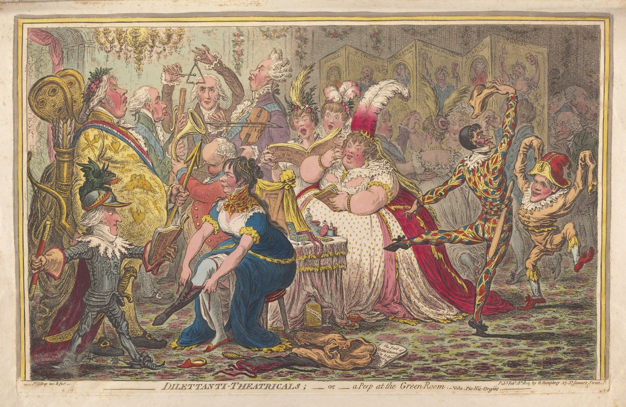 Dilettanti színházak vagy egy kukucskál a zöld szobában, vide. Pic-Nic-Orgies, kocsma. 1803 (kézzel színezett metszet) alkotó: James Gillray