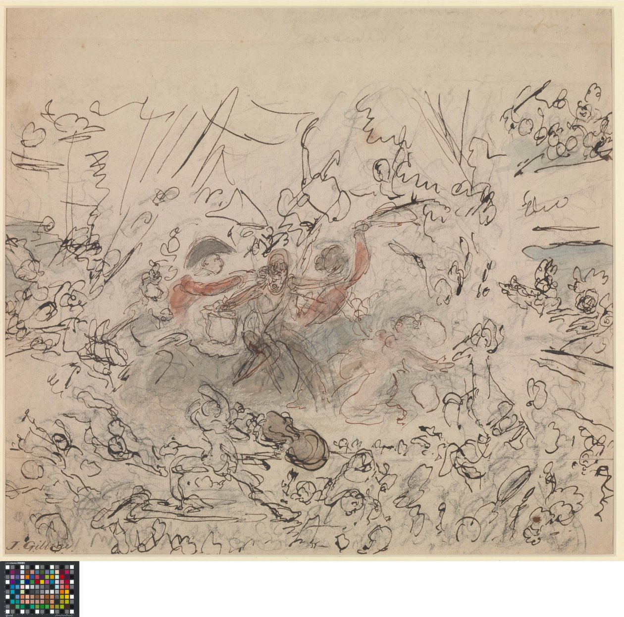 Holland: A világ látványossága: A napóleoni háborúk (recto).  "A brit művészek tehetségéhez méltó témák" listája (hátoldal). alkotó: James Gillray