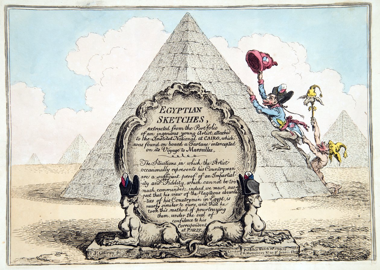 Egyiptomi vázlatok, megjelent Hannah Humphrey 1799-ben (kézzel színezett metszet) alkotó: James Gillray