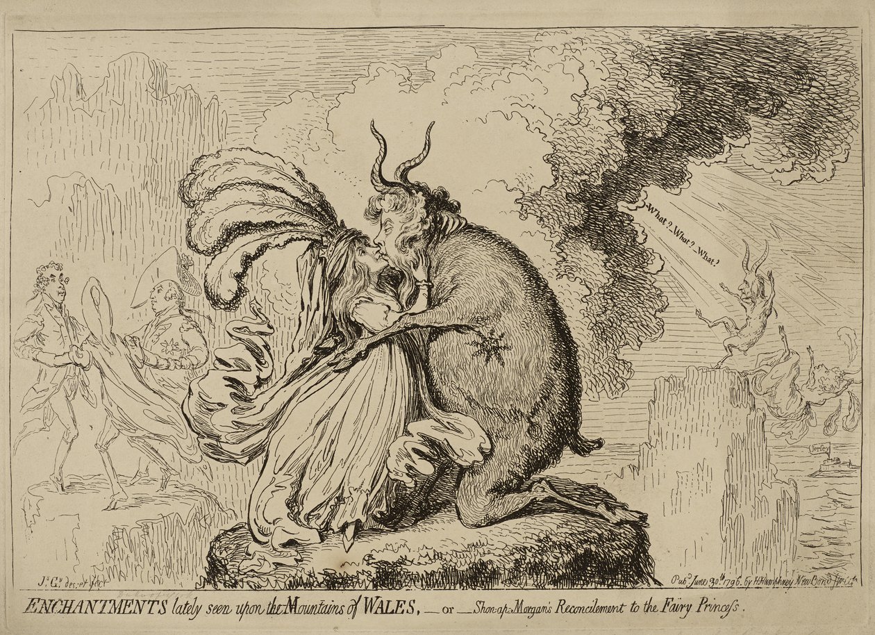 Varázslatok, amelyeket mostanában láttak a walesi hegyeken, vagy "Shon-ap-Morgan megbékélése a tündérhercegnővel" június 30-án jelent meg alkotó: James Gillray
