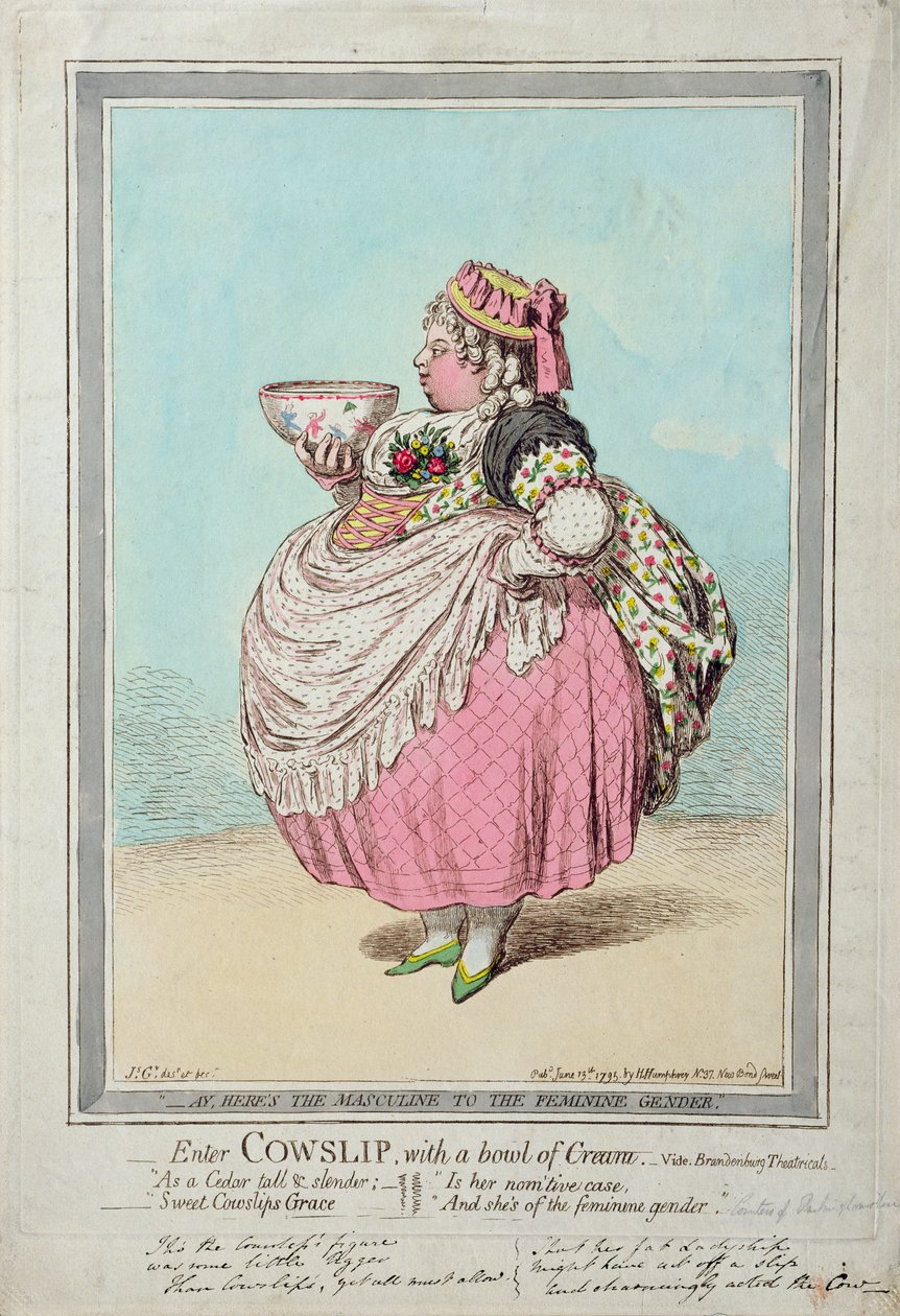 Enter Cowslip, egy tál krémmel, Hannah Humphrey adta ki 1795-ben (kézzel színezett rézkarc) alkotó: James Gillray