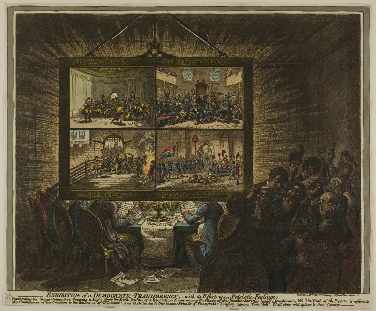 Demokratikus átláthatóság kiállítása a hazafias érzelmekre gyakorolt hatásával alkotó: James Gillray