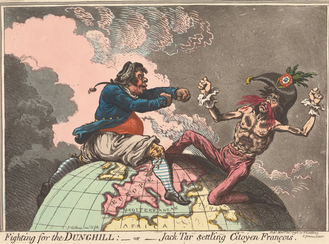 Harc a trágyadombért, – vagy – Jack Tar letelepedik Citoyen François-nál (forrás: Karikatúra, 1. kötet) alkotó: James Gillray