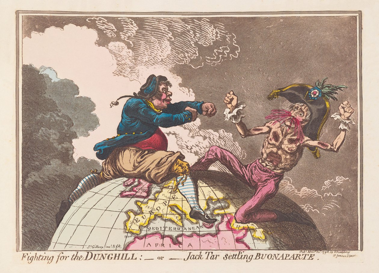 Harc a Dunghill vagy Jack Tar megtelepedése Buonaparte, kocsma. 1798 (kézzel színezett metszet) alkotó: James Gillray