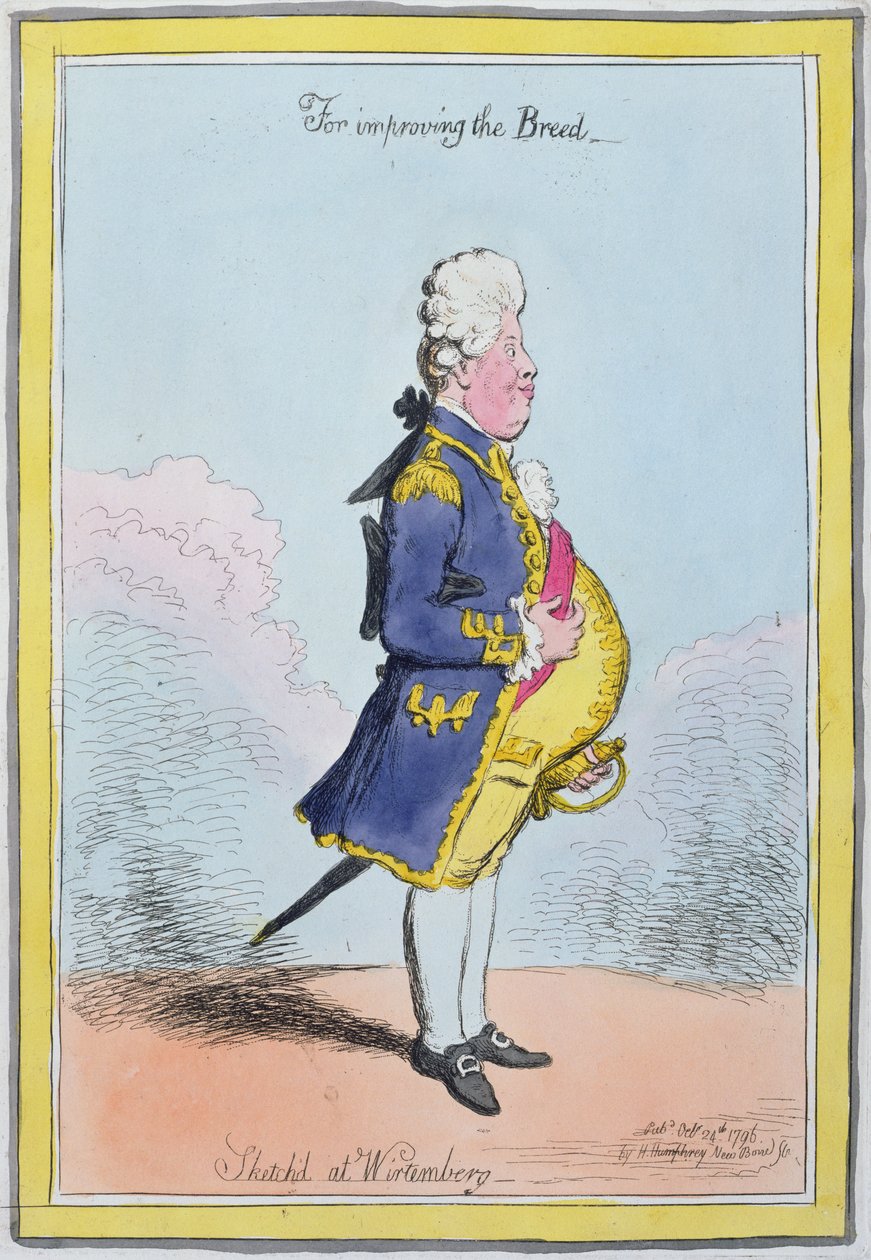 A fajta javítására, Wirtembergben készült vázlat, kiadta Hannah Humphrey 1796-ban (kézi színezett metszet). alkotó: James Gillray