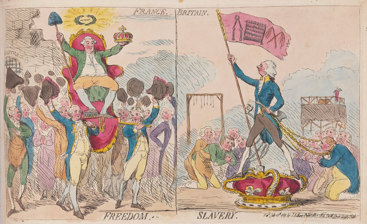 Franciaország Szabadság, Nagy-Britannia Rabszolgaság, pub. 1789 (kézzel színezett metszet) alkotó: James Gillray
