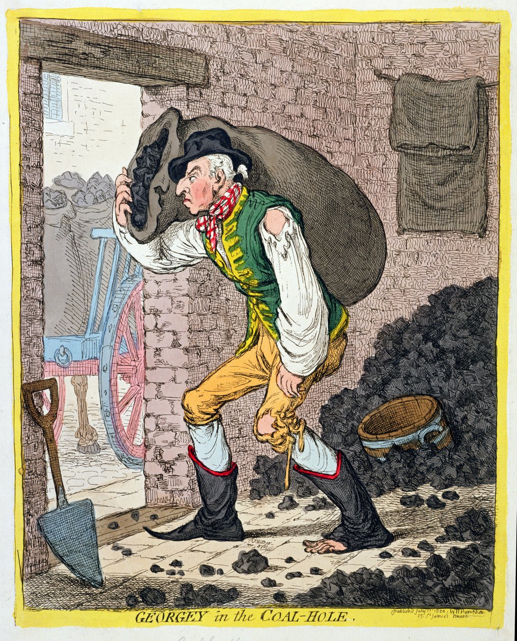 Georgey in the Coal-Hole, Hannah Humphrey adta ki 1801-ben (kézzel színezett rézkarc) alkotó: James Gillray