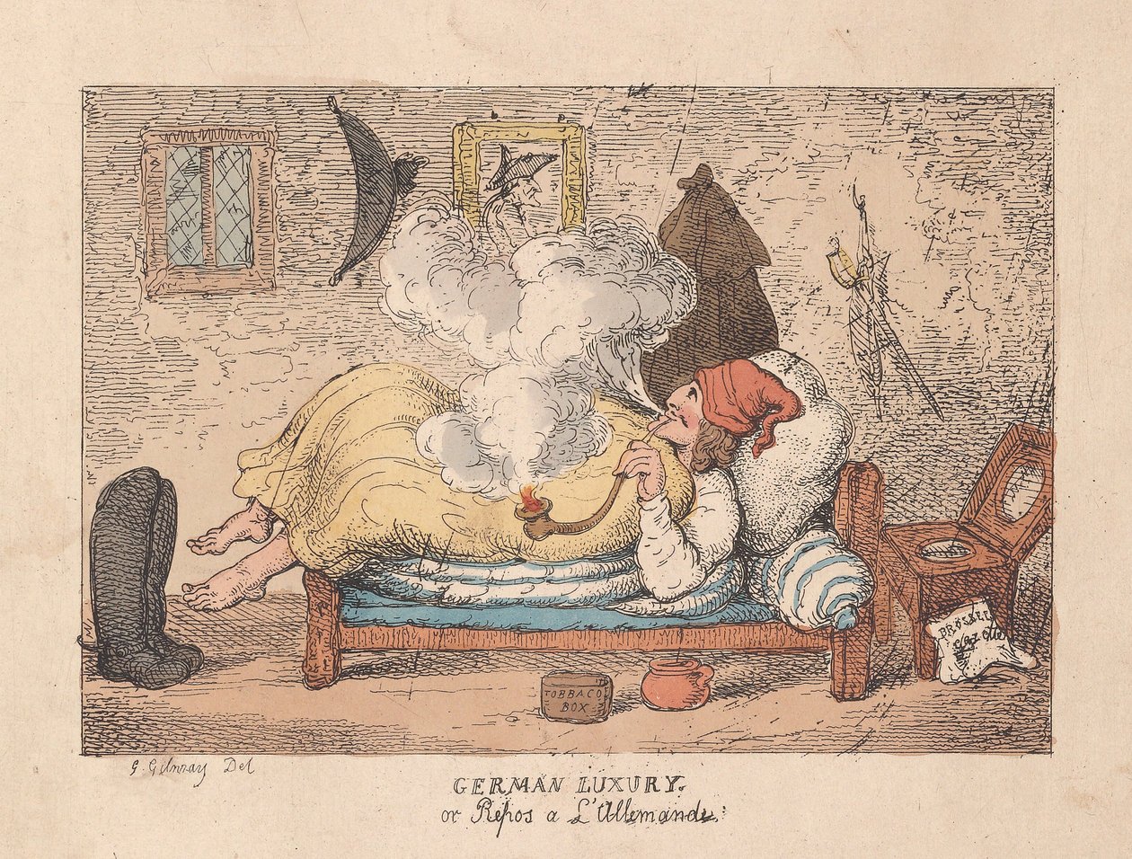 Német luxus vagy Repos a LAllemande, pub. 1800 (kézzel színezett gravírozás) alkotó: James Gillray