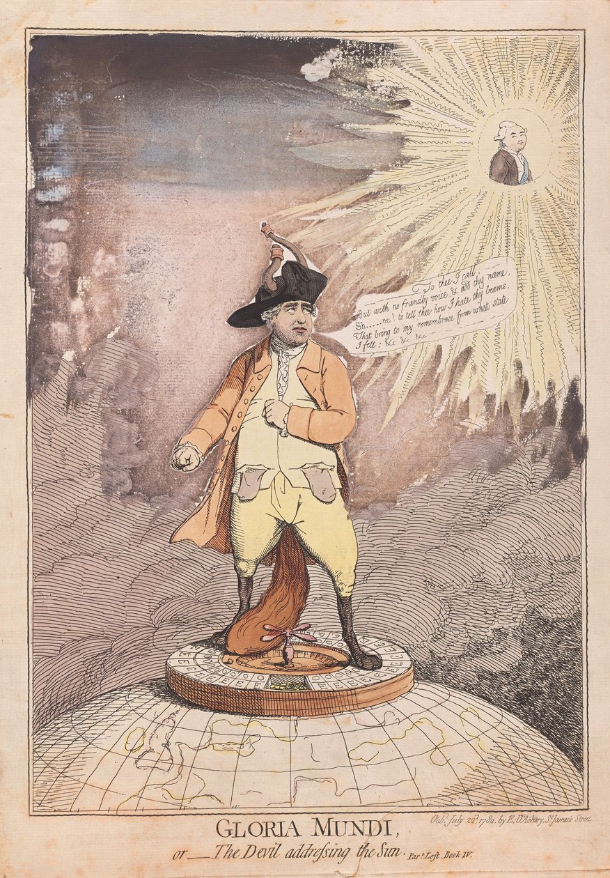 Gloria Mundi, avagy Az ördög megszólítva a Napot, kocsma. 1782 (kézzel színezett metszet) alkotó: James Gillray