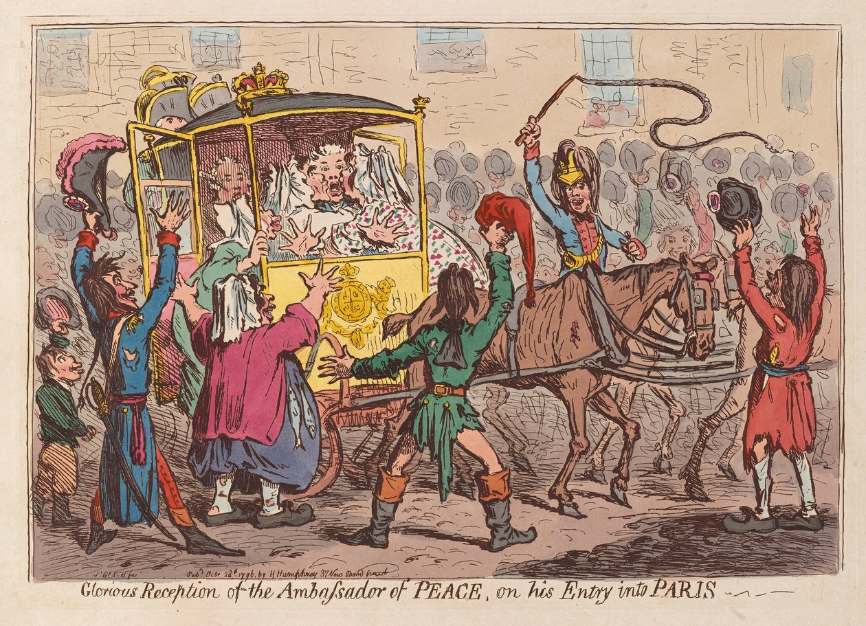 A béke nagykövetének dicsőséges fogadása Párizsba való belépésekor, kocsma. 1796 (kézzel színezett metszet) alkotó: James Gillray