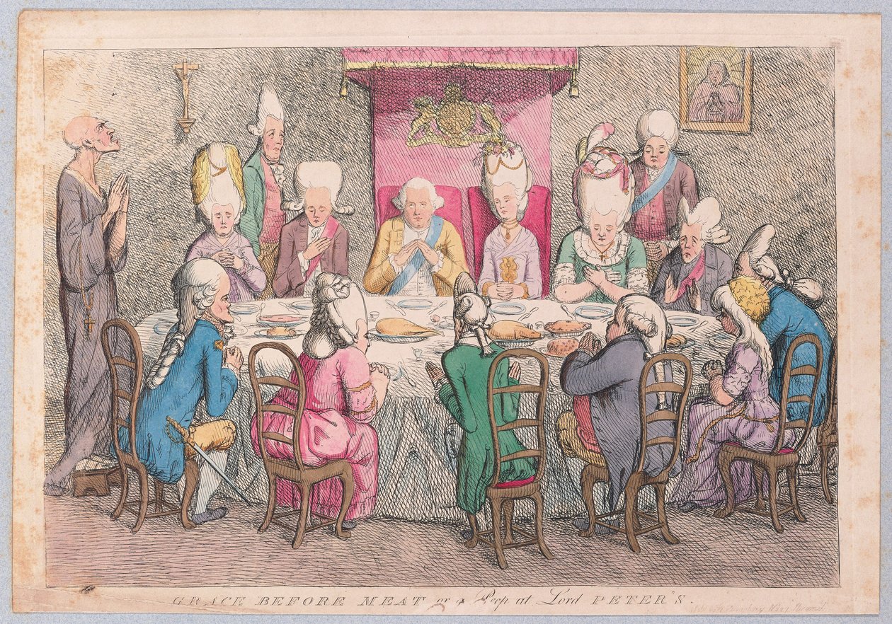 Grace a hús előtt vagy egy kukucskál Lord Petersben, a kocsmában. 1779 (kézzel színezett metszet) alkotó: James Gillray