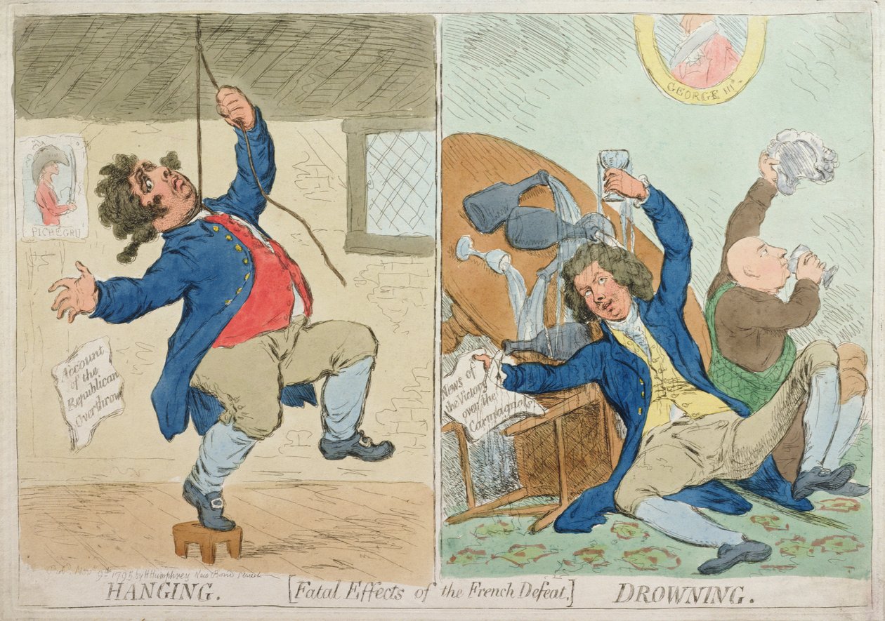 Akasztás és fulladás, avagy a francia vereség végzetes hatásai, Hannah Humphrey adta ki 1795-ben (kézzel színezett rézkarc) alkotó: James Gillray