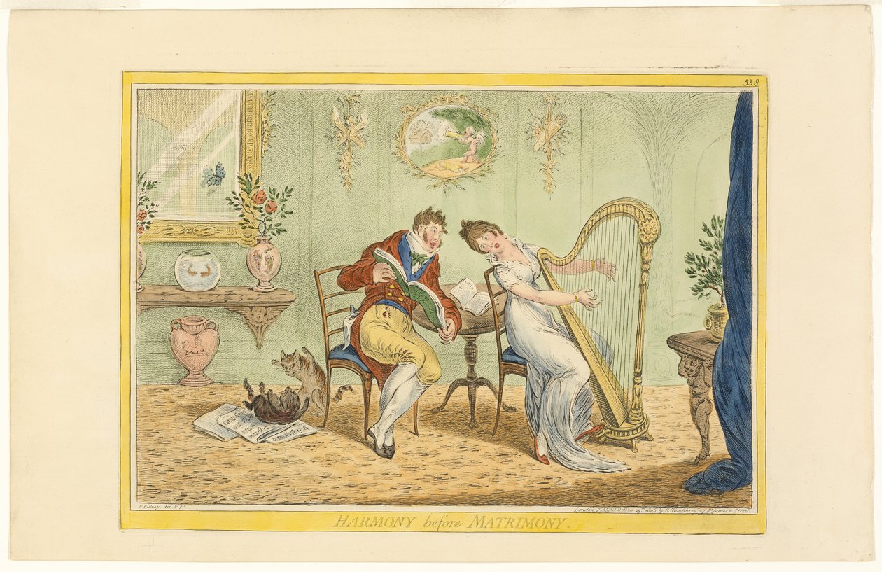 Harmónia a házasság előtt (recto); Az ötrúd-kapu megtisztítása (fordítva) alkotó: James Gillray