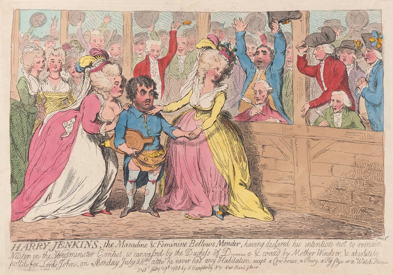 Harry Jenkins, a Férfias és Női Bellows Mender, pub. 1788 (kézzel színezett metszet) alkotó: James Gillray