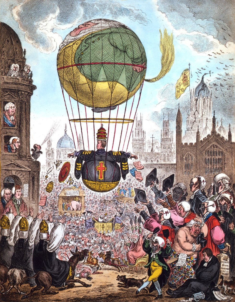 Kormányozza a Flight Aloft-ot, a szürkületi levegővel, amely szokatlan súlyt érzett., 1810 alkotó: James Gillray