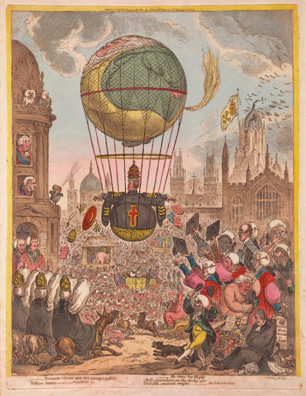 Ő irányítja a Repülést, kocsmát. 1810 (kézzel színezett metszet) alkotó: James Gillray
