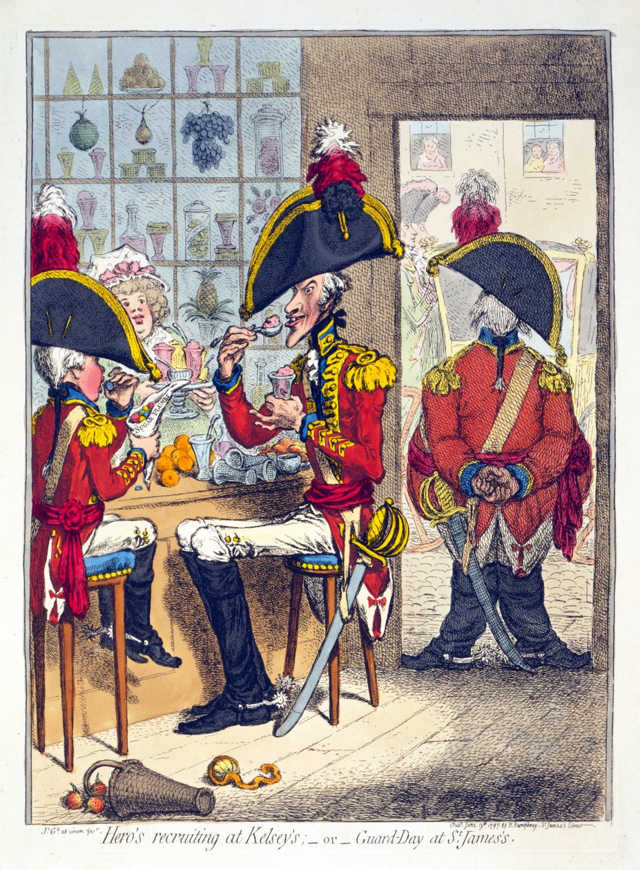 Hős toborzás a Kelsey-nél vagy a Gárda Napja a St James-nél alkotó: James Gillray