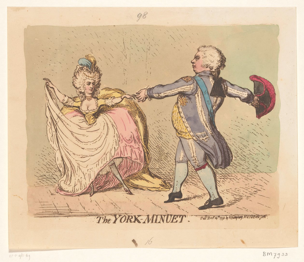 York hercegnője és a walesi herceg menüettet táncol, 1791 The York Menuett (cím a tárgyon) alkotó: James Gillray