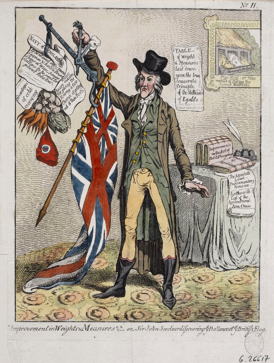 A súlyok és mértékek javítása, avagy Sir John Seeclear felfedezi a brit zászló egyensúlyát alkotó: James Gillray