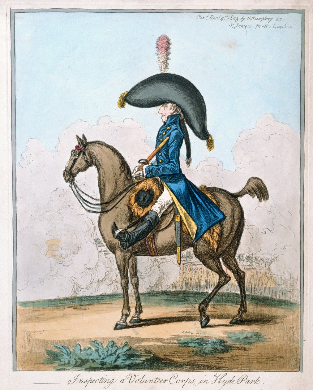 Egy önkéntes alakulat ellenőrzése a Hyde Parkban, Hannah Humphrey adta ki 1803-ban (kézzel színezett rézkarc) alkotó: James Gillray