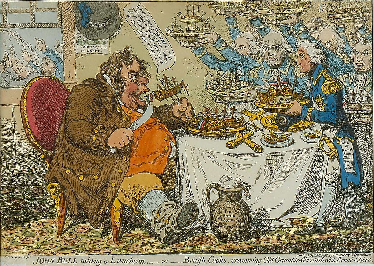 John Bull ebédel, 1798 (színes rézkarc) alkotó: James Gillray