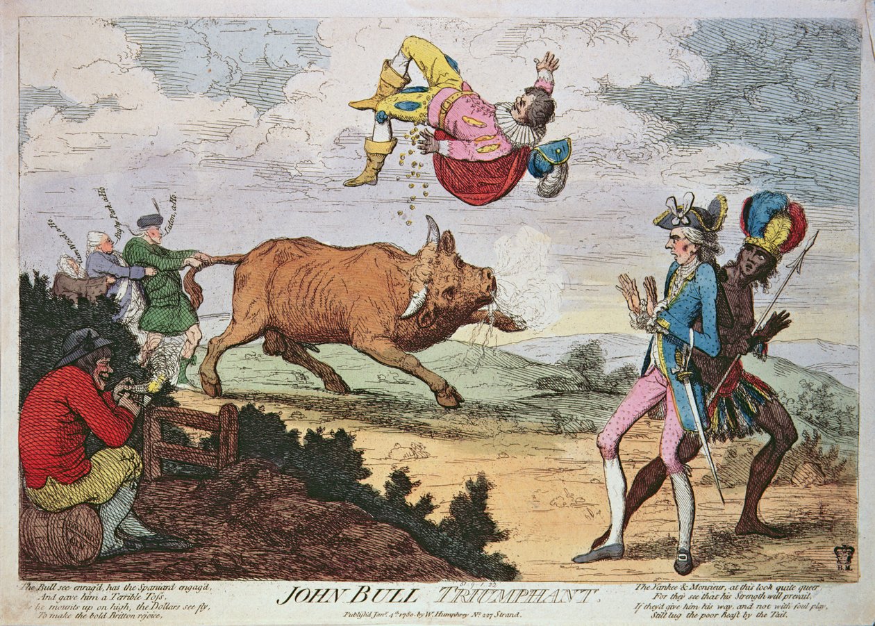 John Bull Triumphant, William Humphrey kiadója, 1780. január 4. (színes litográfia) alkotó: James Gillray