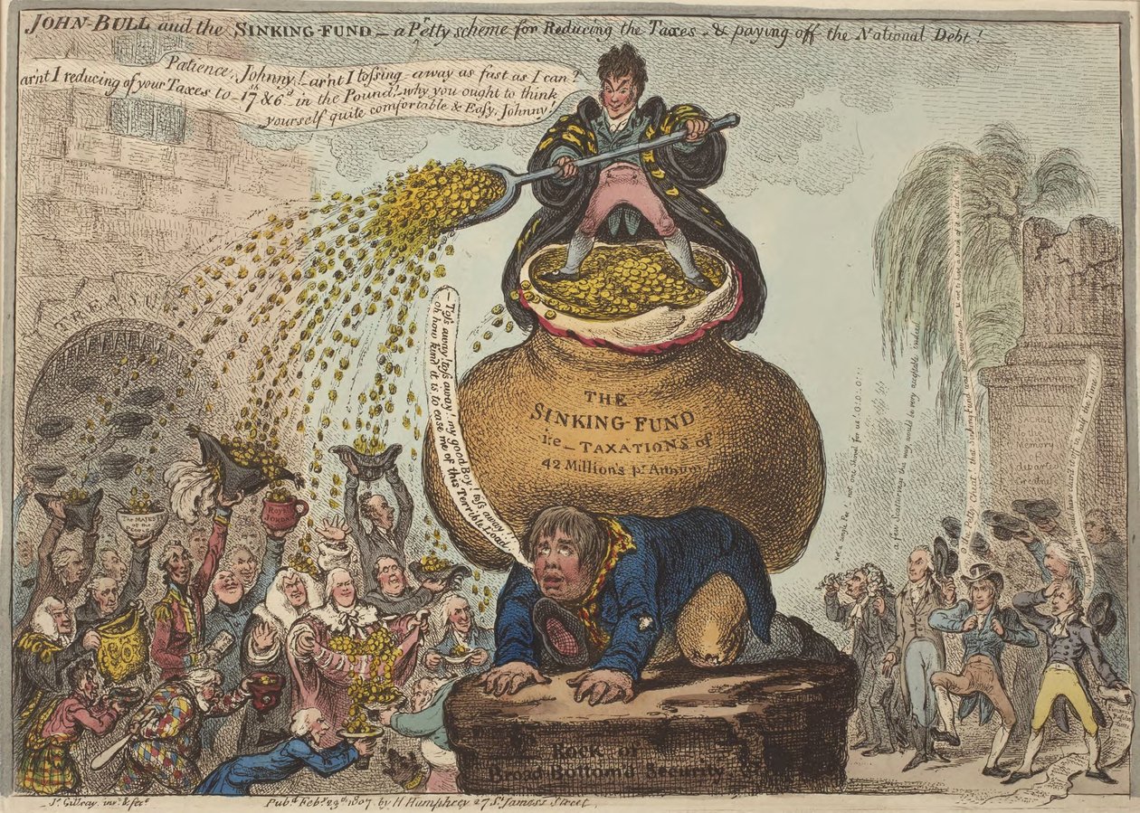 John Bull és az amortizációs alap alkotó: James Gillray