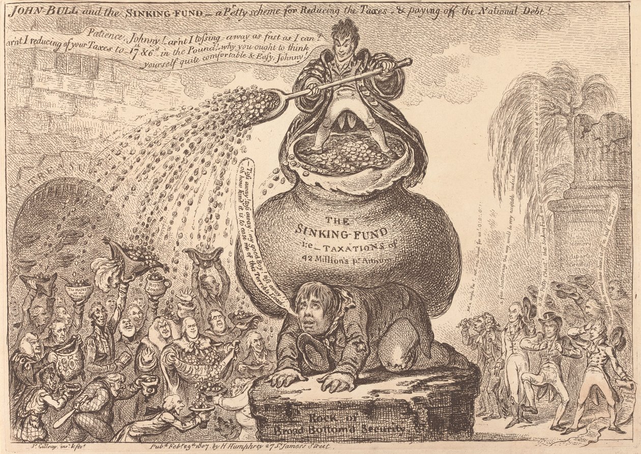 John Bull és az amortizációs alap alkotó: James Gillray