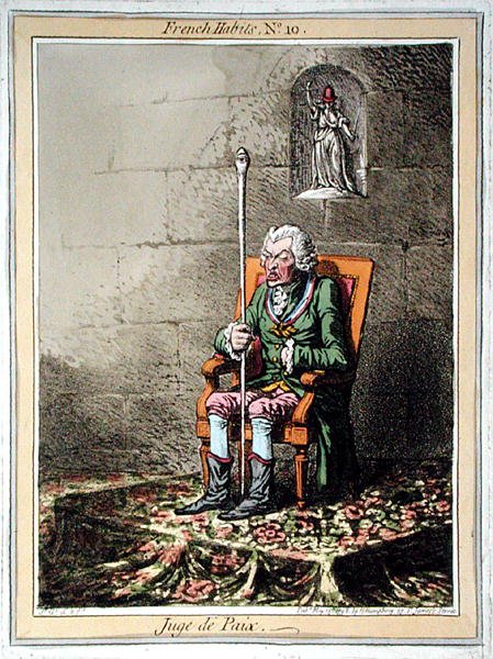 Juge de Paix, Hannah Humphrey által 1798-ban kiadott „French Habits” 10. tábla (színes rézkarc) alkotó: James Gillray