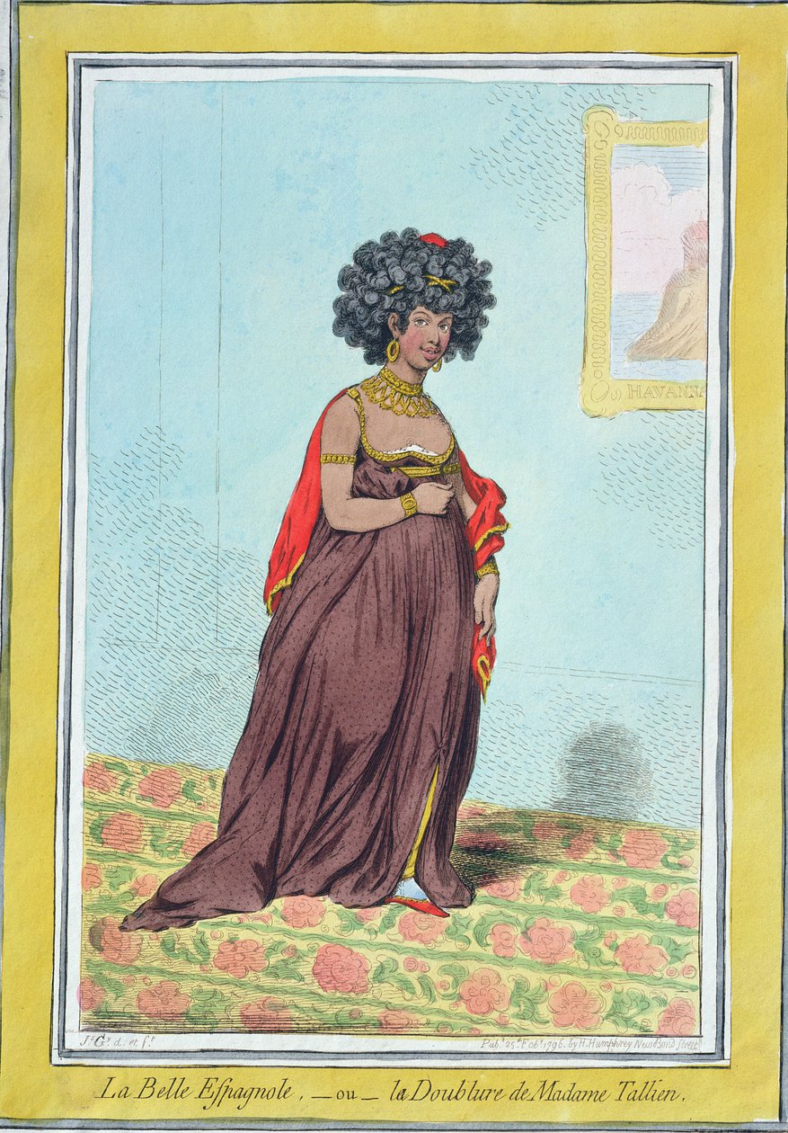 La Belle Espagnole vagy La Doublure de Madame Tallien (1773-1835) Hannah Humphrey adta ki 1796-ban (kézzel színezett rézkarc) alkotó: James Gillray